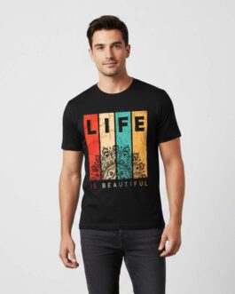 Men’s Black LIFE Graphic Printed T-shirt