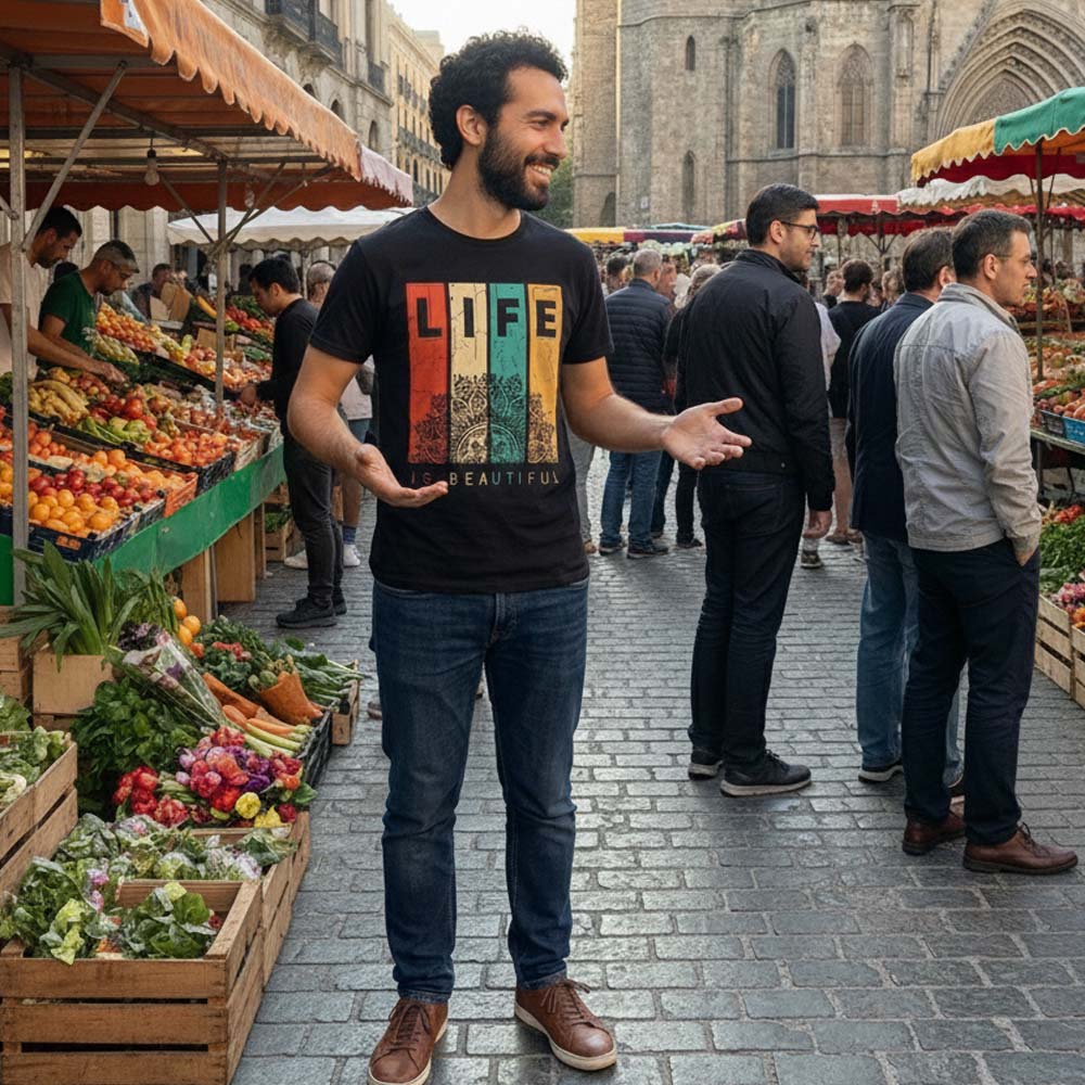 Men's Black LIFE Graphic Printed T-shirt - Image 4